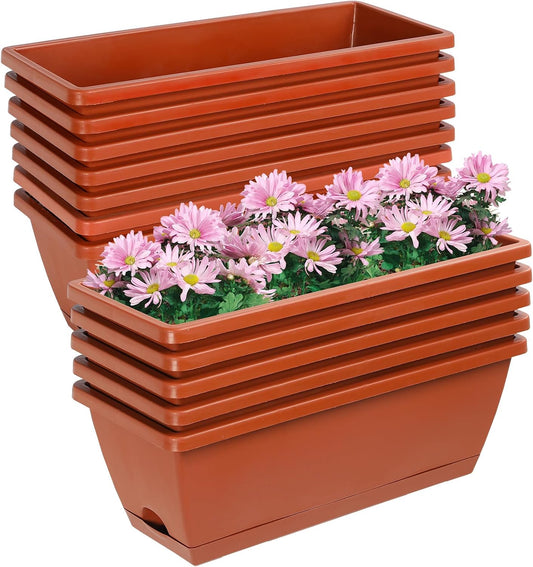 12Pcs 17Inches Rectangle Planter Box with Drainage Holes and Trays