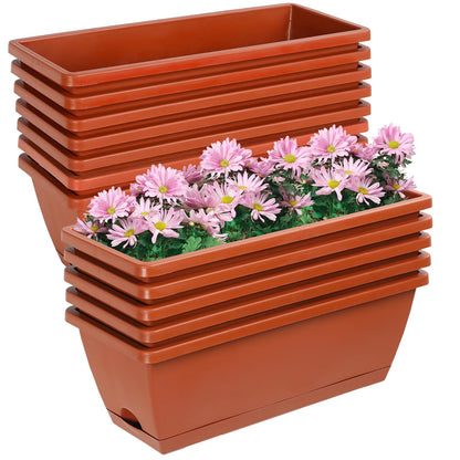 12Pcs 17Inches Rectangle Planter Box with Drainage Holes and Trays