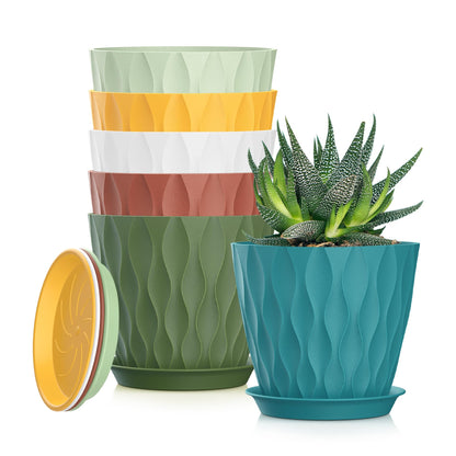 4 Inch Plant Pots, 6 Pack Indoor Flower Pots, Planters with Drainage Holes and Trays for Orchids, Violets, Succulents, Herbs, and Other Plants,White