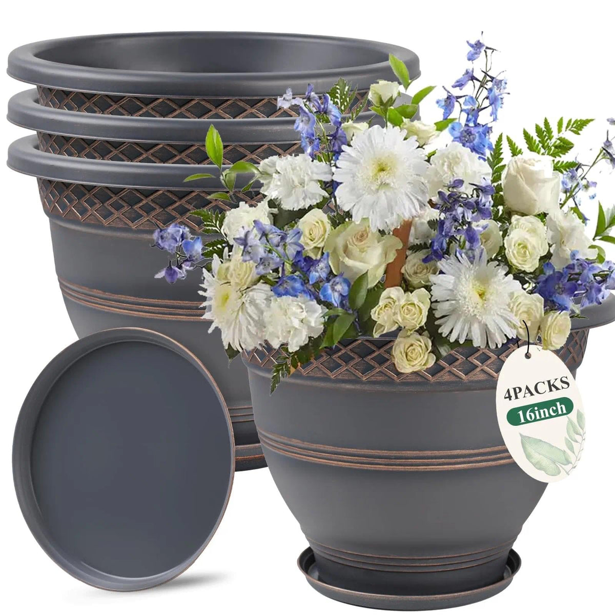 Usocik 10 Inch Plant Pots, 4 Pack, Copper Plaid