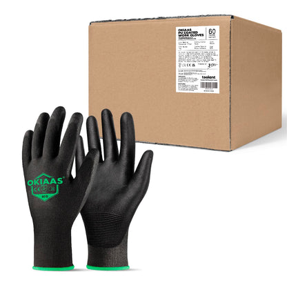 OKIAAS Men's Ultra-Thin and Lightweight Working Gloves with Grip, 12 Pairs, Black, Medium