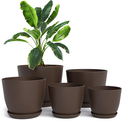 Plant Pots Indoor with Drainage, 5 Pack Multi-Size Planters Set, Black