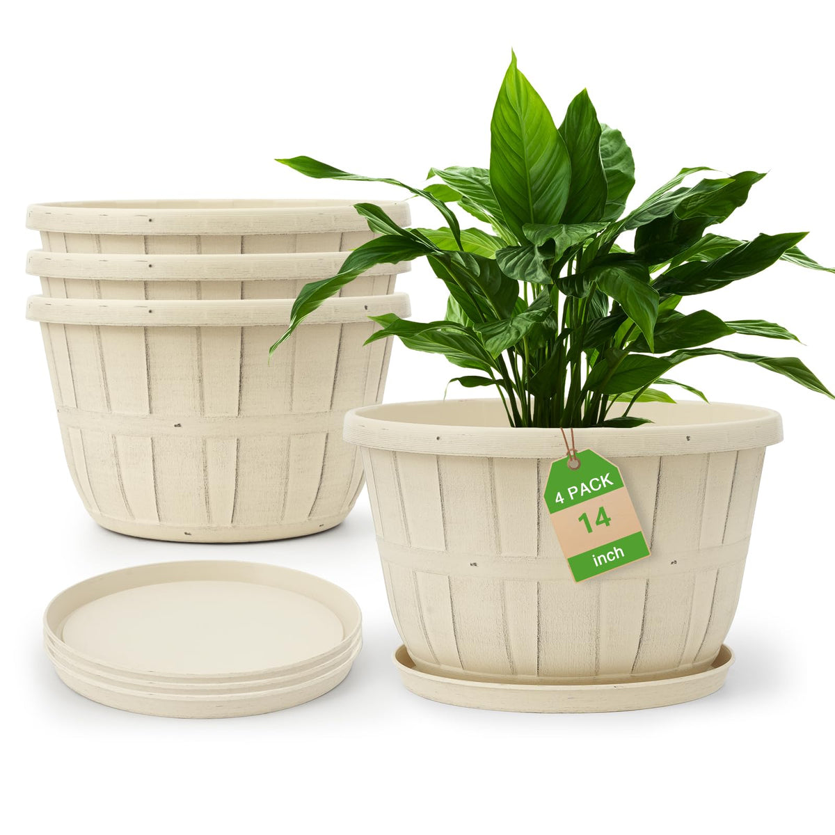 Quarut 4 Pack 10 inch Flower Pots,Plastic Plants Pots Outdoor