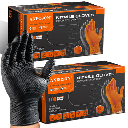 ANBOSON 10 Mil Heavy Duty Mechanic Nitrile Gloves, Large Black 100 Count