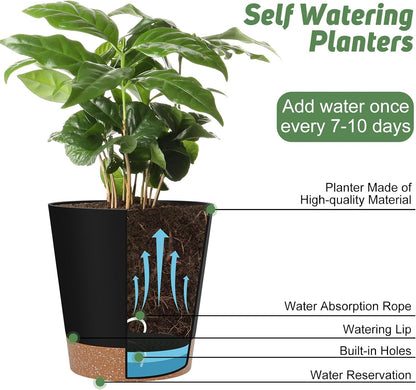 YNNICO 8,7, 6.5, 6, 5.5, 5 Inches Self Watering Planters for Indoor Plants
