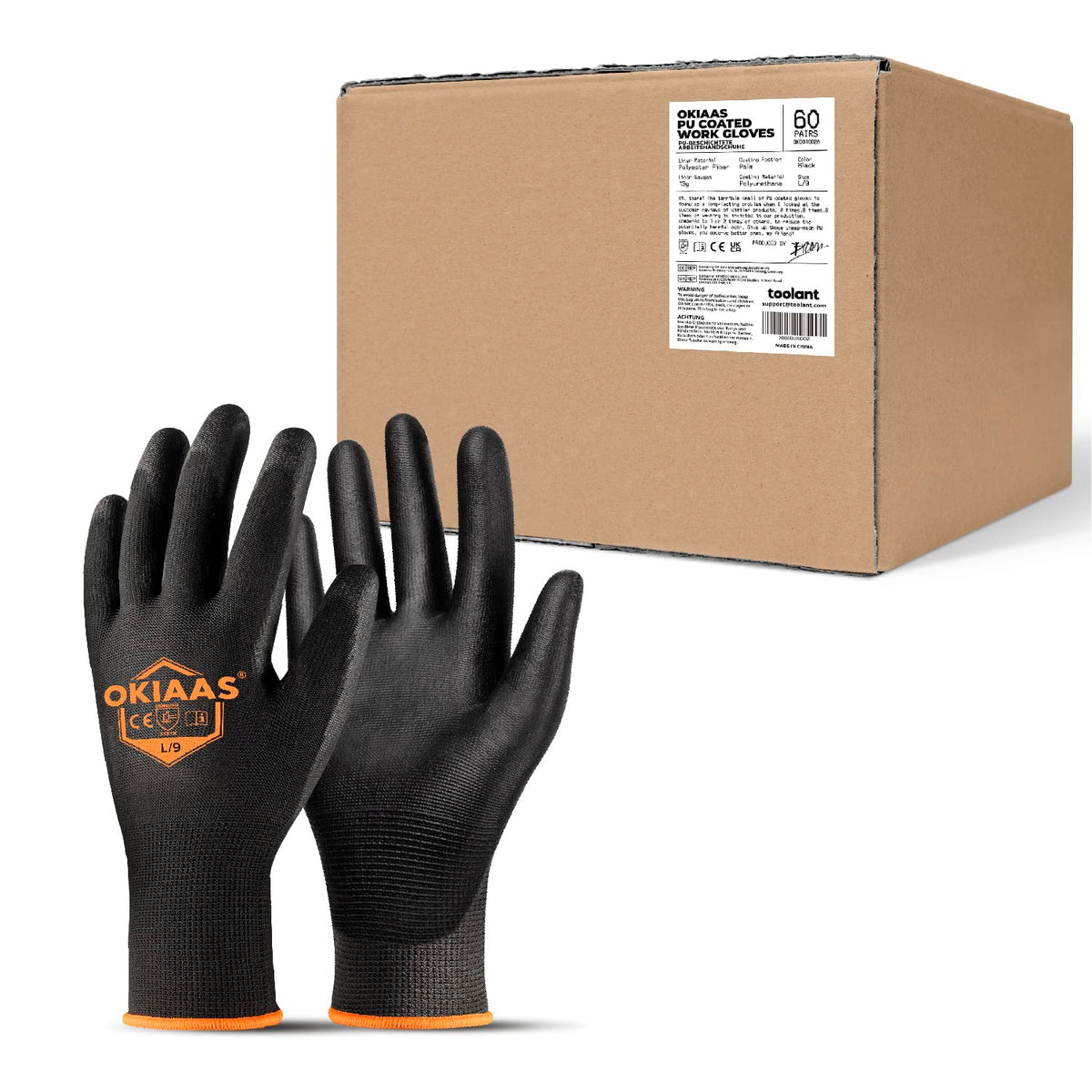OKIAAS Men's Ultra-Thin and Lightweight Working Gloves with Grip, 12 Pairs, Black, Medium