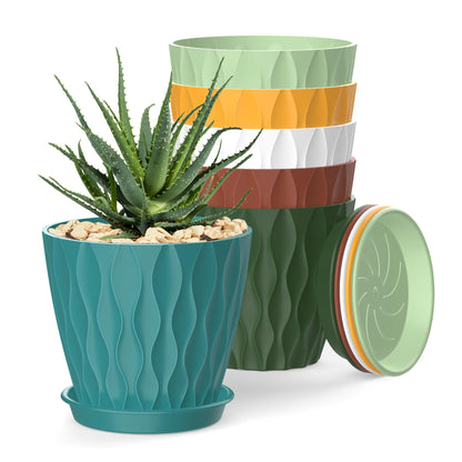 4 Inch Plant Pots, 6 Pack Indoor Flower Pots, Planters with Drainage Holes and Trays for Orchids, Violets, Succulents, Herbs, and Other Plants,White