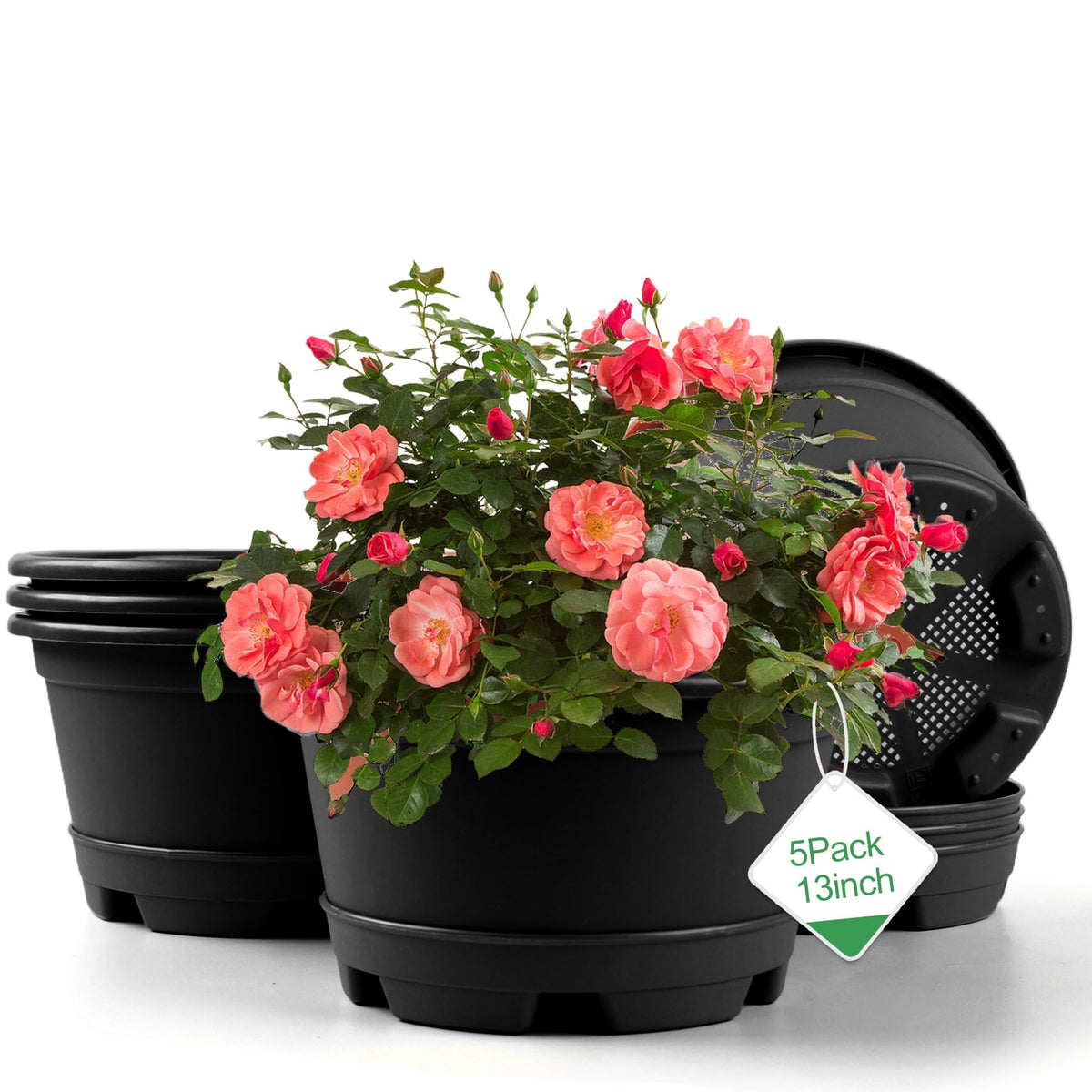 KPUVX 5 Pack 10.5 inch Plant Pots, Plastic Flower Pot