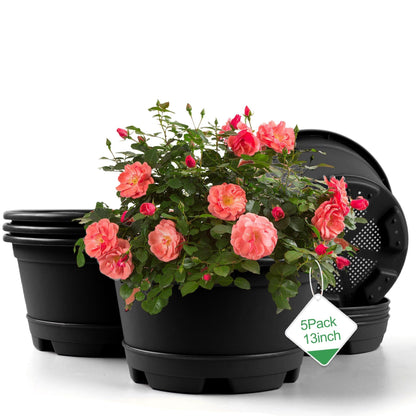 KPUVX 5 Pack 10.5 inch Plant Pots, Plastic Flower Pot