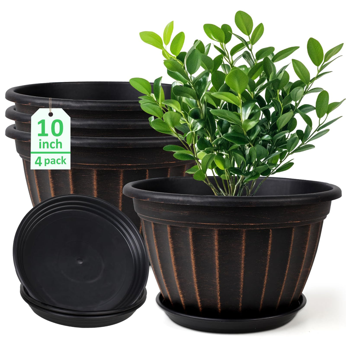 10 Inch Plant Pots,4 Pack Flower Pot,Planters Pot with Drainage Hole