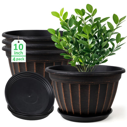 10 Inch Plant Pots,4 Pack Flower Pot,Planters Pot with Drainage Hole