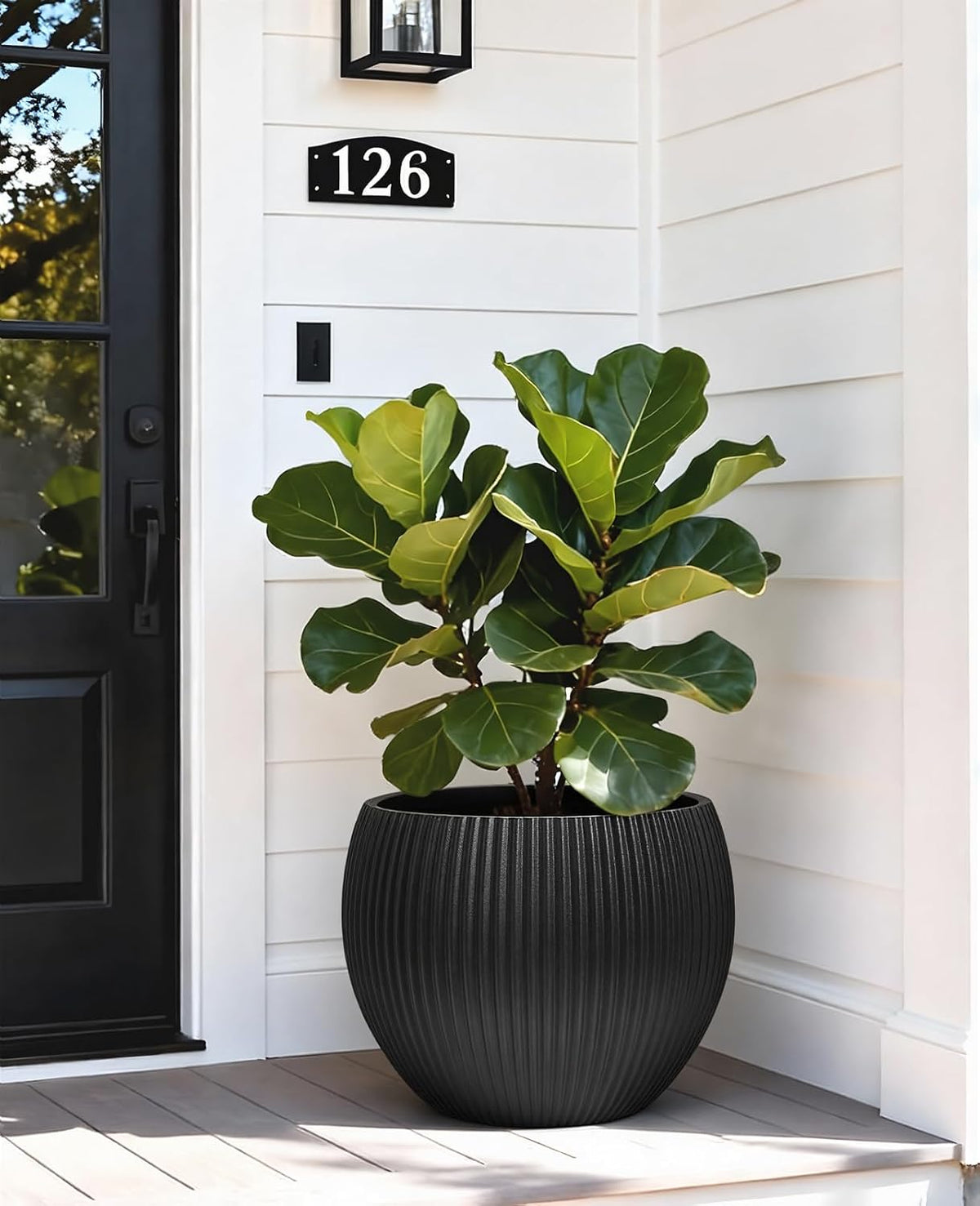 homenote 14.5 Inch Large Black Plastic Flower Pot with Drainage Plug