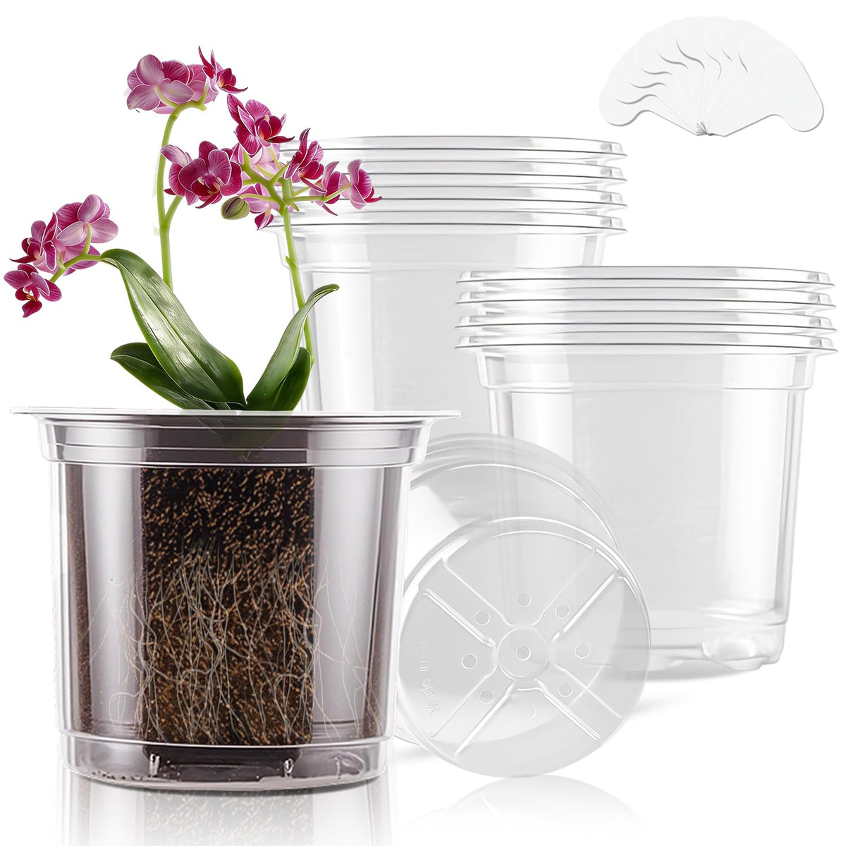 SupKing Clear Nursery Pots 5/4/3.5 Inch Plastic Seed Starter Plant Flower Pot with Drainage Holes for Transplanting Succulents Cuttings Seedlings 15 Labels (12Pcs)
