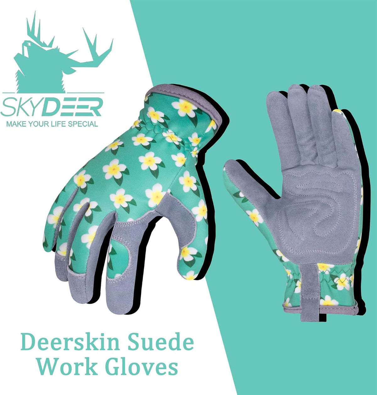SKYDEER Premium Genuine Deerskin Suede Women's Gardening Gloves, Ultra-Soft Padded, Comfort Fit for Work, Medium, SD6611/M