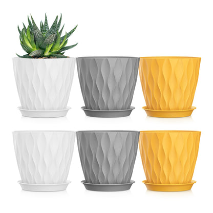 4 Inch Plant Pots, 6 Pack Indoor Flower Pots, Planters with Drainage Holes and Trays for Orchids, Violets, Succulents, Herbs, and Other Plants,Corolful