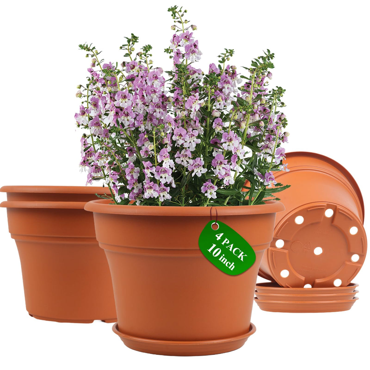 Pottiffe Plant-Pots-Planters-Indoor-Outdoor, 10 inch 4 Pack Terracotta