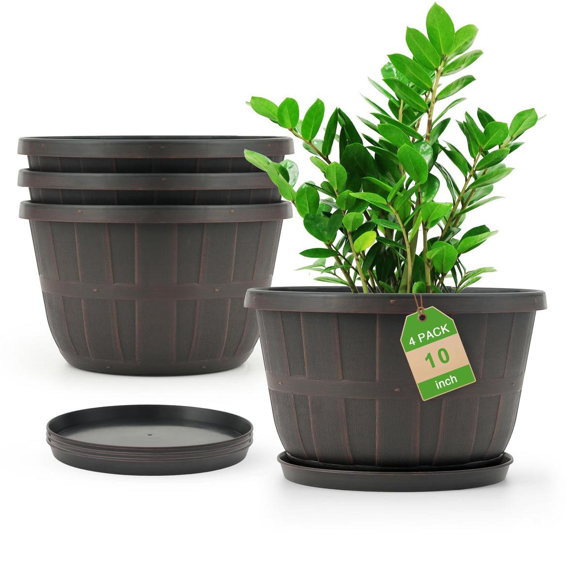 Quarut 4 Pack 10 inch Flower Pots,Plastic Plants Pots Outdoor