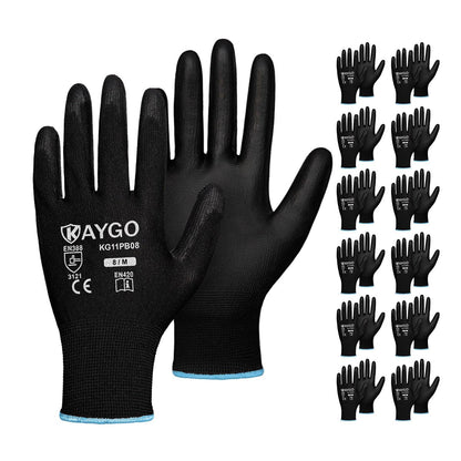 KAYGO Safety Work Gloves for Men Women, PU Coated Palm & Fingers, KG11P