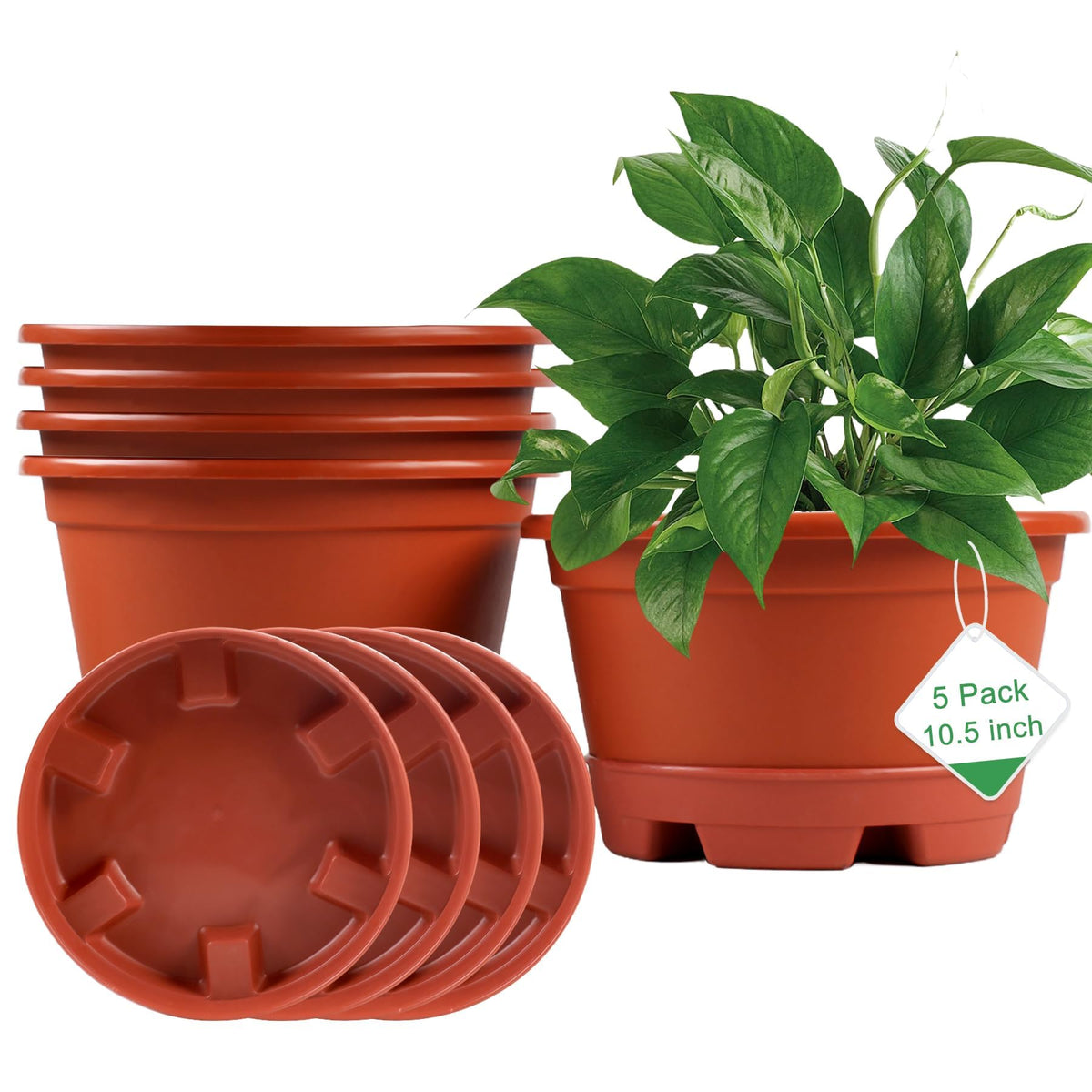 KPUVX 5 Pack 10.5 inch Plant Pots, Plastic Flower Pot