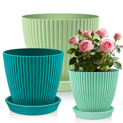 SupKing Plant Pots with Drainage Saucers 7.5/6.7/6/5/4/3.5 Inch Set of 6,Plastic Flower Pots Planters with Multi Mesh Drainage Holes Multicolor Nursery Planting Pot for Indoor Outdoor Garden Plants