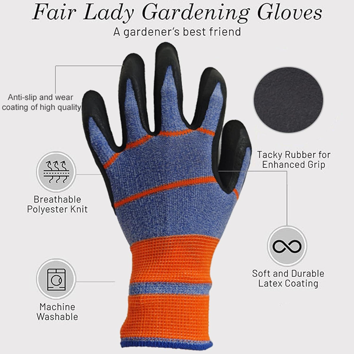 6 Pairs Gardening Work Gloves for Women & Men