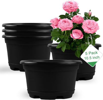 KPUVX 5 Pack 10.5 inch Plant Pots, Plastic Flower Pot
