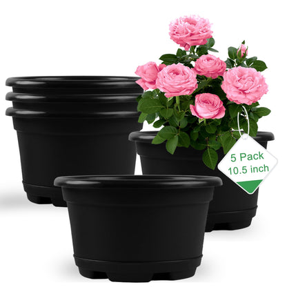 KPUVX 5 Pack 10.5 inch Plant Pots, Plastic Flower Pot