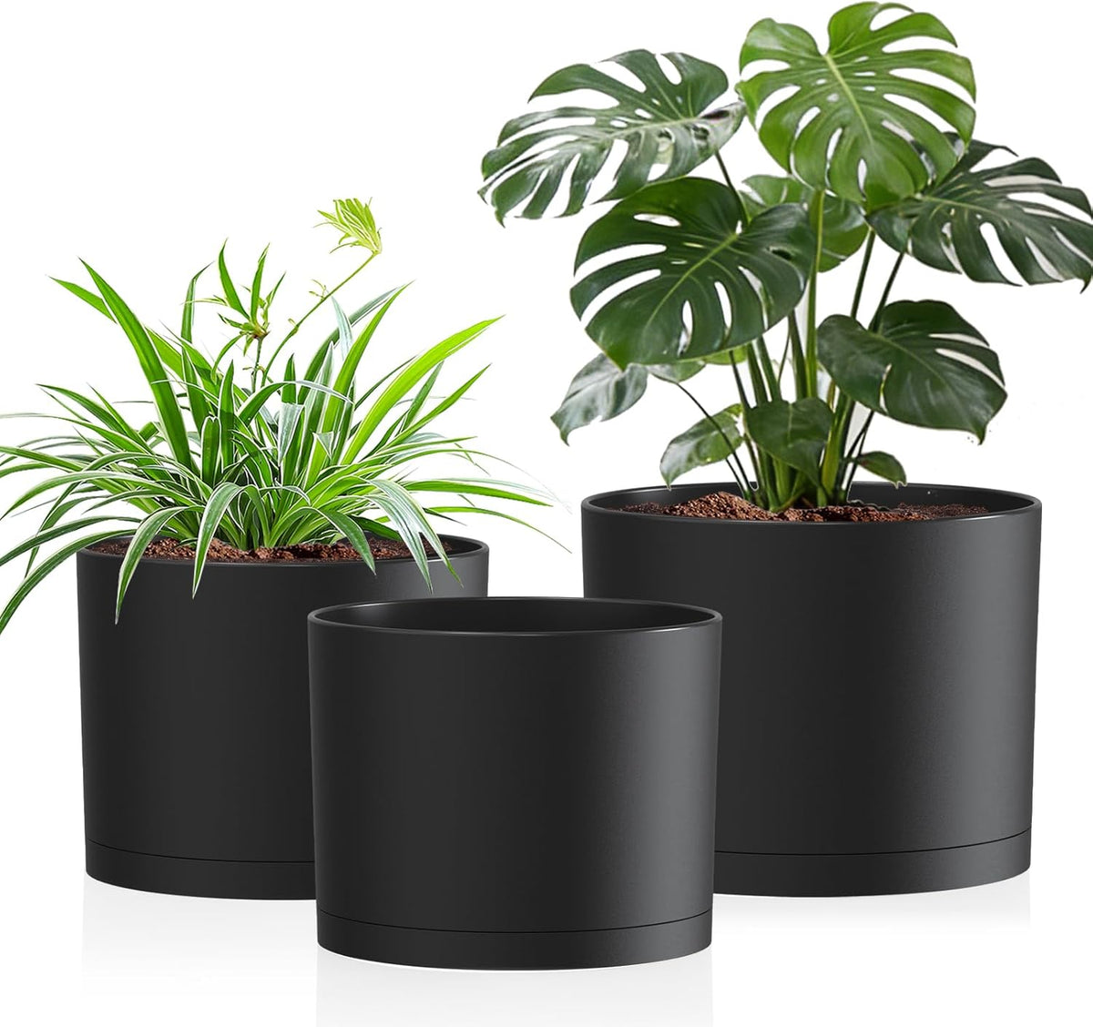 10/9/8 Inch Plant Pots 3 Pack, with Drainage Hole & Saucers
