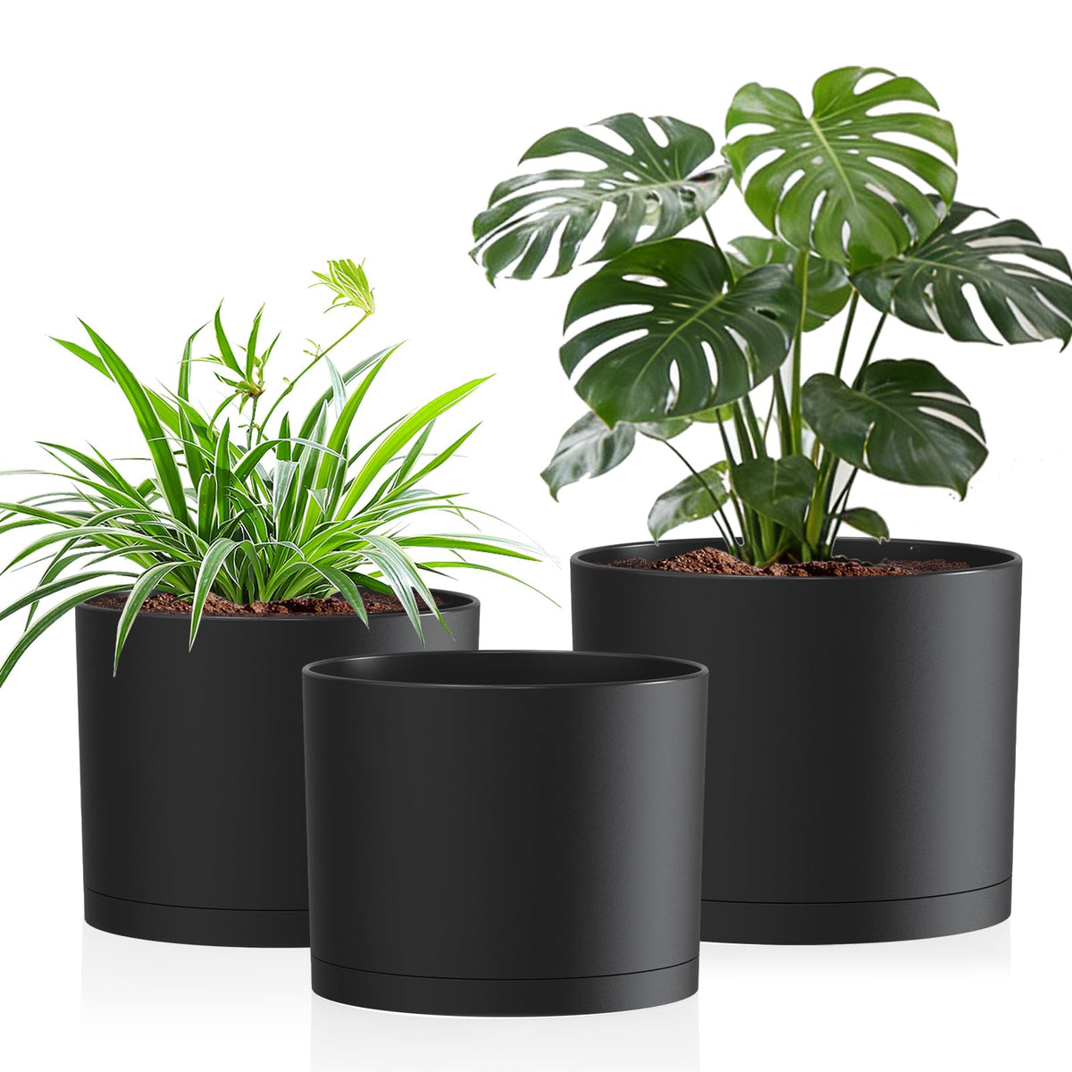 10/9/8 Inch Plant Pots 3 Pack, with Drainage Hole & Saucers