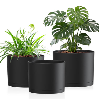 10/9/8 Inch Plant Pots 3 Pack, with Drainage Hole & Saucers