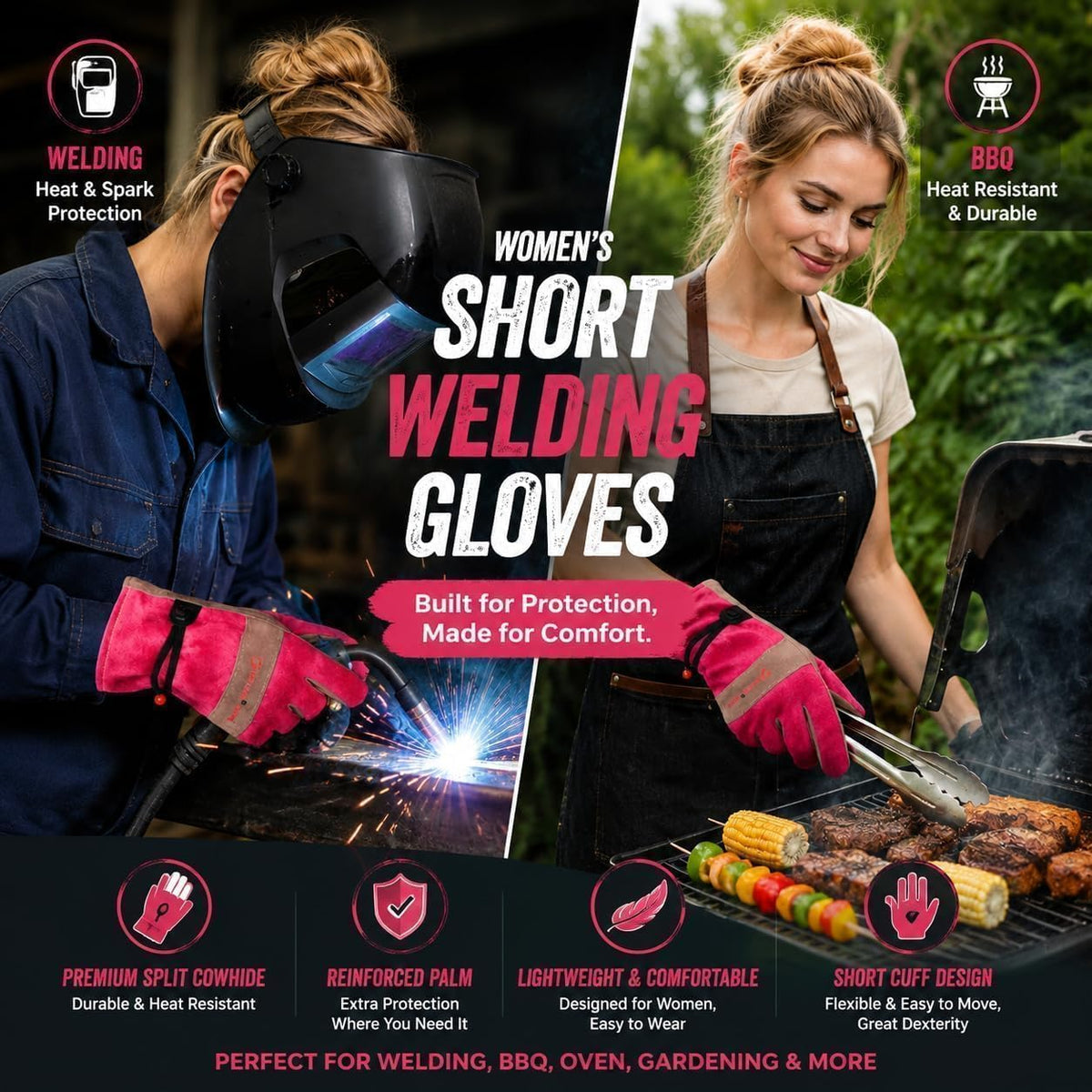 Leather Gardening Gloves for Women-Best Gift for Gardeners.Pink S