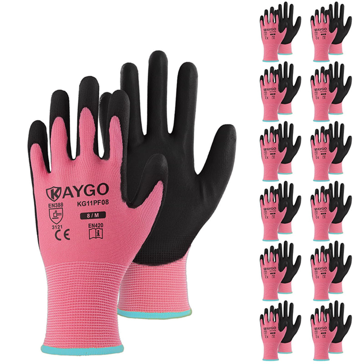 KAYGO Safety Work Gloves for Men Women, PU Coated Palm & Fingers, KG11P