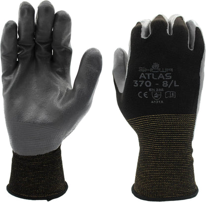 SHOWA Atlas 370 Nitrile Palm Work Gloves, Black, Medium, 12-Pack