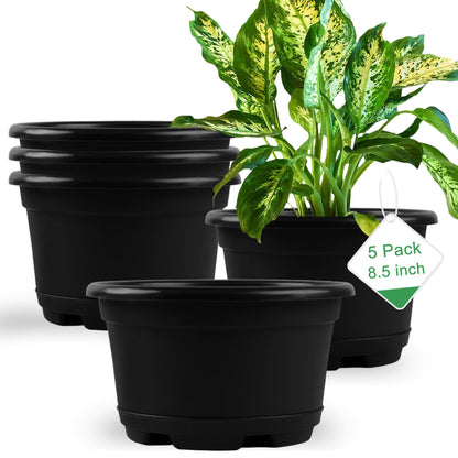KPUVX 5 Pack 10.5 inch Plant Pots, Plastic Flower Pot