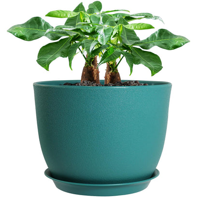 UOUZ 12inch Large Plant Pot, Modern Plastic Planter with High Driange Holes and Saucer for Indoor Outdoor Garden Plants and Flowers, Black