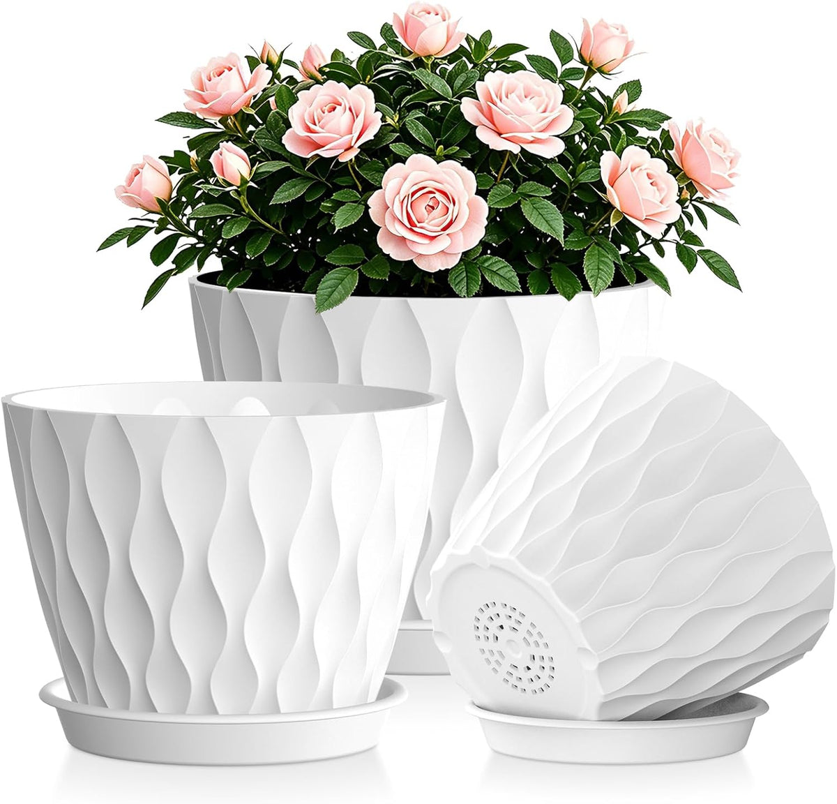Plant Pots for Indoor Plants 3 Pack 10/9/8 Inch Plastic Planters