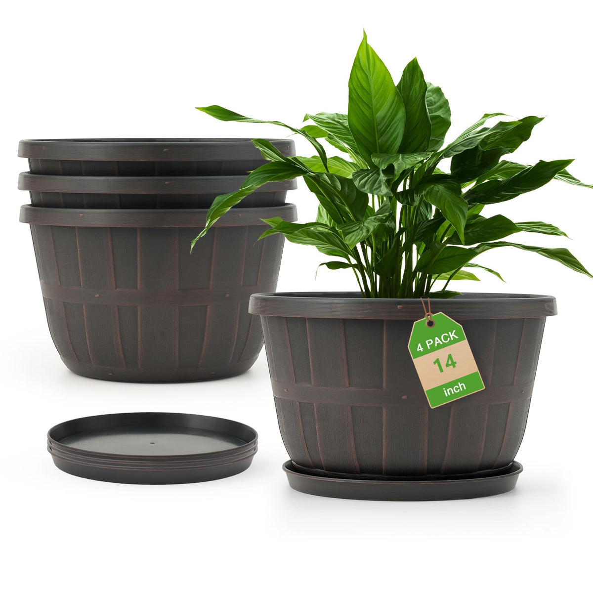 Quarut 4 Pack 10 inch Flower Pots,Plastic Plants Pots Outdoor