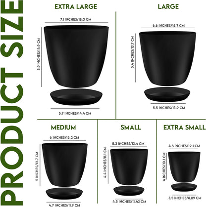 Plant Pots Indoor with Drainage, 5 Pack Multi-Size Planters Set, Black