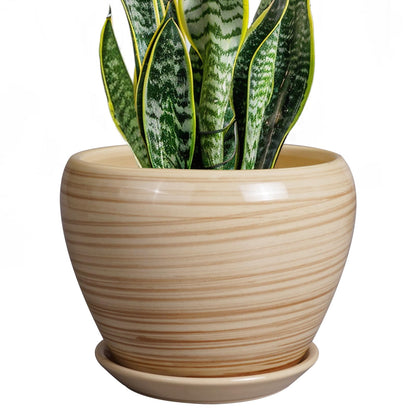 Ceramic Modern Glaze Succulent Planter Pot with Drainage Hole and Saucer 6 Inch Round Flower Plant Pot for Indoor Outdoor Herb Snake Plants