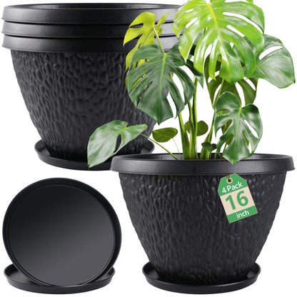 Nooulap 4 Pack 10 Inch Flower Pots, Plastic Outdoor Planters, Gray