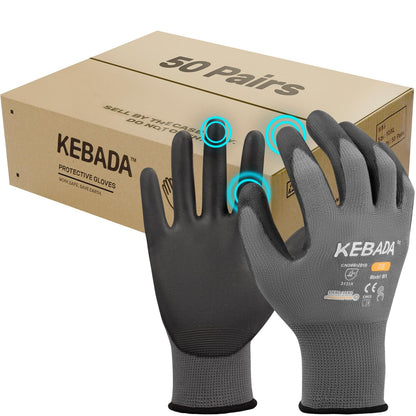Kebada W1 Safety Work Gloves for Men & Women, Touchscreen, PU Coated