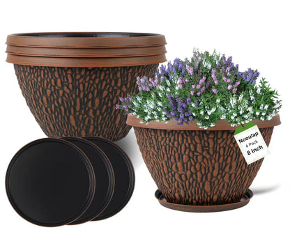 Nooulap 4 Pack 10 Inch Flower Pots, Plastic Outdoor Planters, Gray