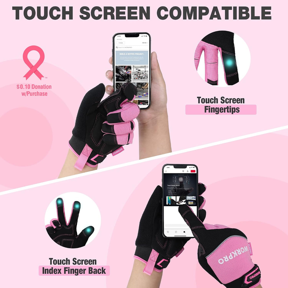 WORKPRO Safety Work Gloves, Mechanic Working Gloves for Men Women, Touch Screen, Terry Fabric, Non-Slip