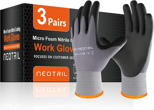 NEOTRIL Safety Work Gloves MicroFoam Nitrile Coated-3/6/12/36 Pairs,Breathable Nylon Working Gloves for Men Women