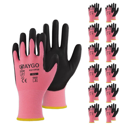 KAYGO Safety Work Gloves for Men Women, PU Coated Palm & Fingers, KG11P