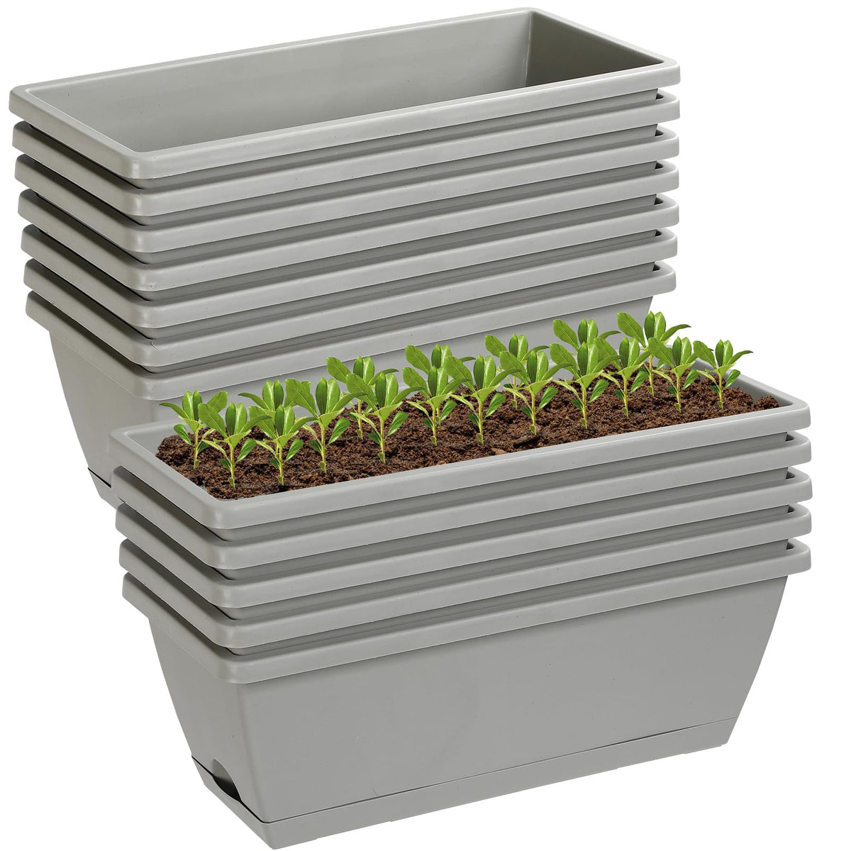 12Pcs 17Inches Rectangle Planter Box with Drainage Holes and Trays