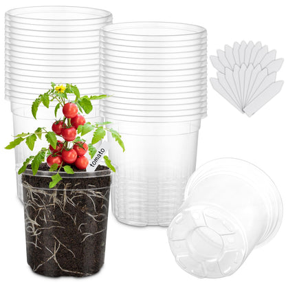30 Pack Clear Nursery Plant Pots, 3.5/4/5 In with Drainage Holes, 20 Labels