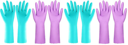 Elgood Reusable Dishwashing Cleaning Gloves with Latex free, Cotton lining,Kitchen Gloves 2 Pairs,Purple+blue Medium