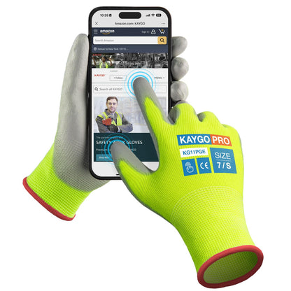 KAYGO Safety Work Gloves for Men Women, PU Coated Palm & Fingers, KG11P