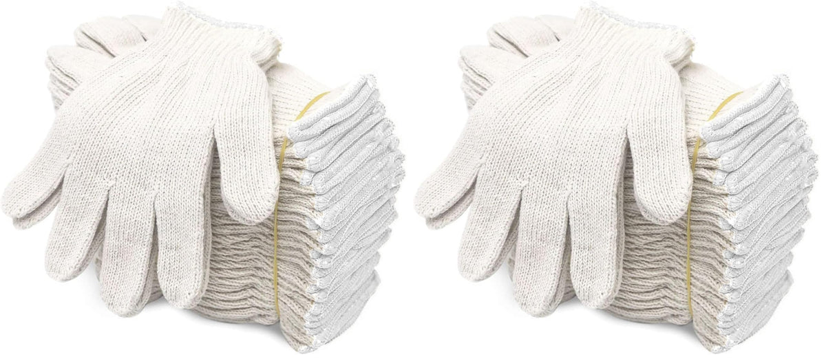 Evridwear Cotton Polyester String Knit Shell Safety Protection Work Gloves for Painter Mechanic Industrial Warehouse Gardening Construction Men & Women 12 Pairs, With Two Side dots, L Size